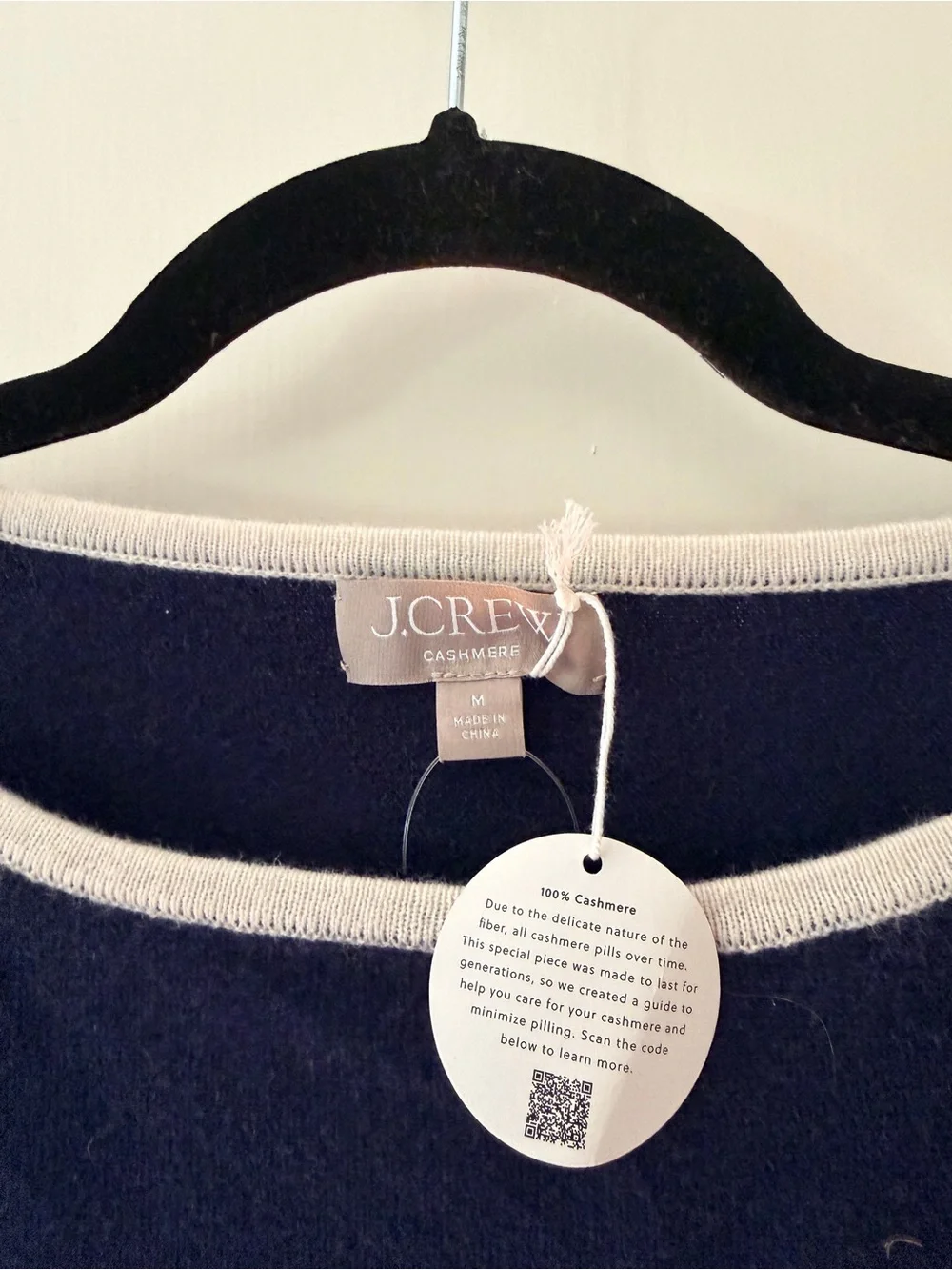 J. Crew cashmere Navy Sweater with Ivory Trim